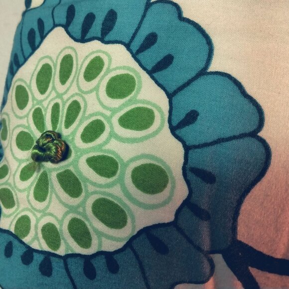 Pier 1 Floral Embroidered Decorative Pillow 15x15 Green Blue Striped Cushion - Picture 7 of 9